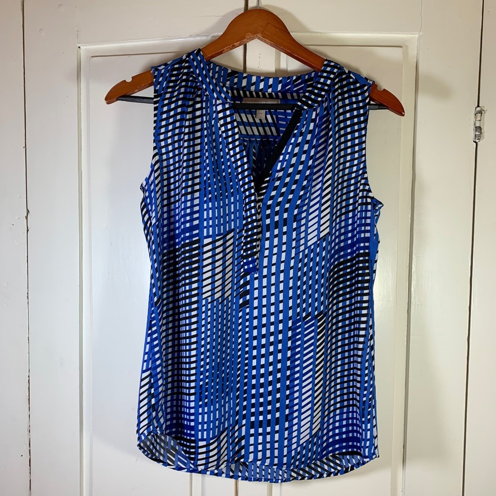 Banana Republic Y2K Retro‎ Mod Print Sleeveless Blouse XS Blue Geometric Office
